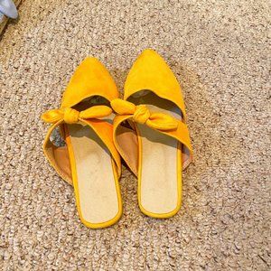 Yellow velvet Mules